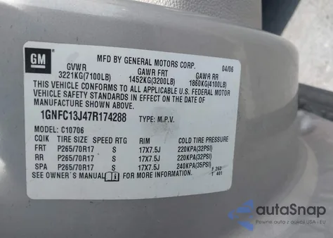 2007 Chevrolet Tahoe Lt from USA, damaged, VIN 1GNFC13J47R174288